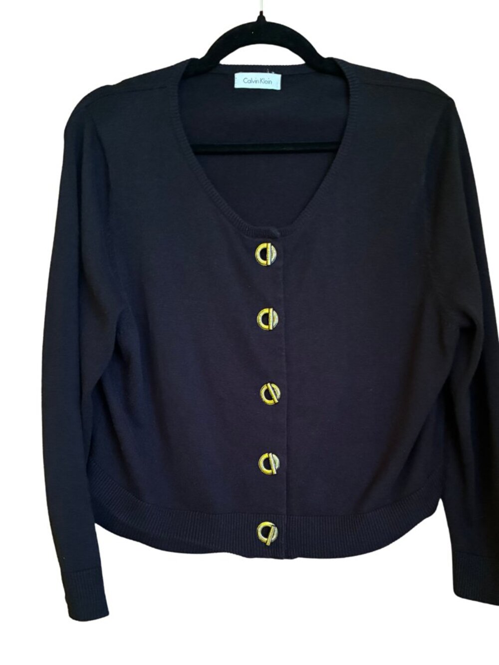 Calvin Klein Black Gold Button Cardigan Quiet Luxury Old Money Preppy Medium